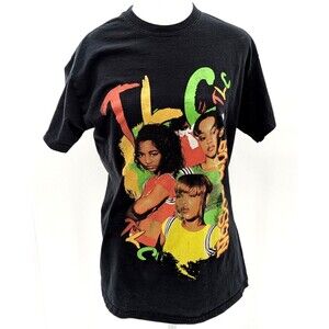 TLC No Scrubs Black Women's Retro Band Rap Graphic 90's T-Shirt Size Medium